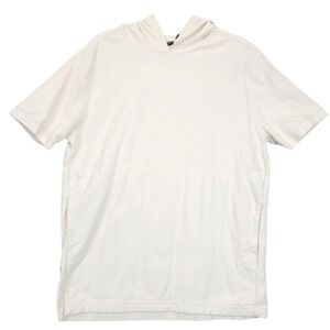 Bearded Goat Mens Short Sleeve Hoodie Cream Cotton Casual Pullover Size Large